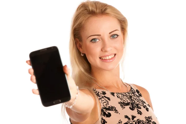 Snartphone와 아름 다운 젊은 여자 — 스톡 사진