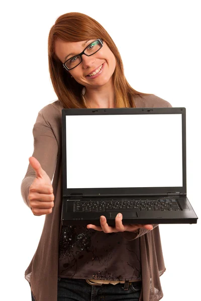 Aantrekkelijke secretarry met laptop — Stockfoto