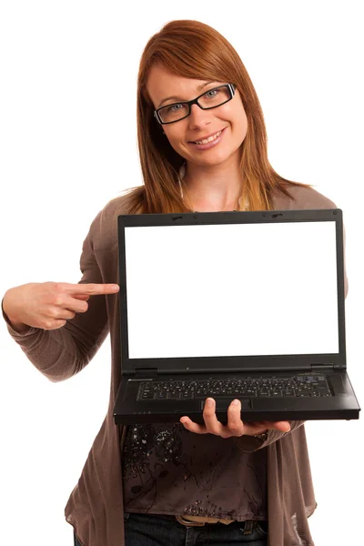 Attractive secretarry with laptop — Stock Photo, Image