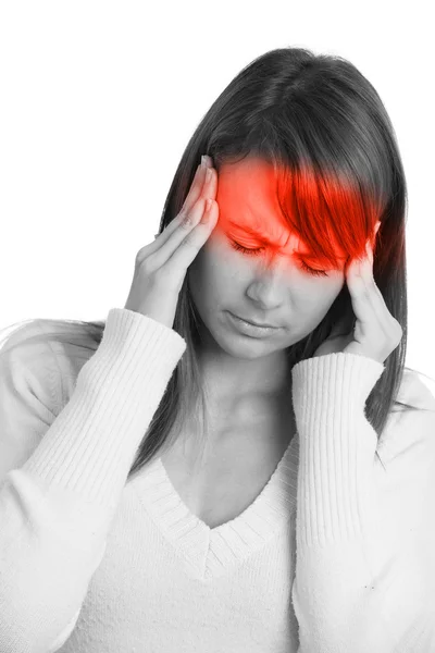 Mladá žena s bolestí hlavy — Stock fotografie
