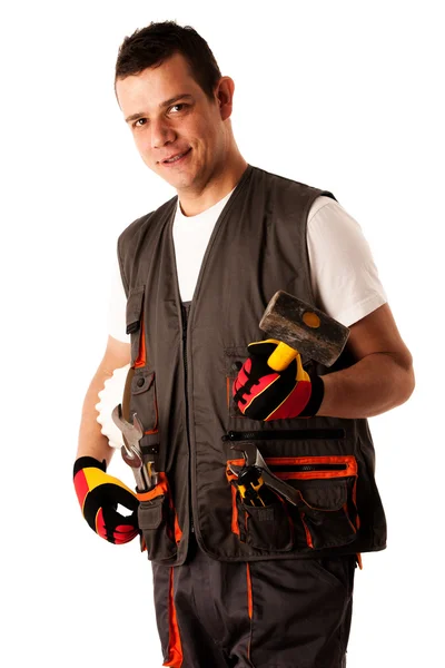 Construction worker in work dress isolated over white background — Stock Photo, Image