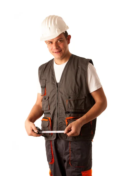 Construction worker in work dress isolated over white background — Stock Photo, Image