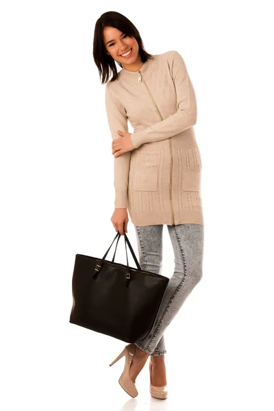 Young asian caucasian woman with briefcase in her hands — Stock Photo, Image