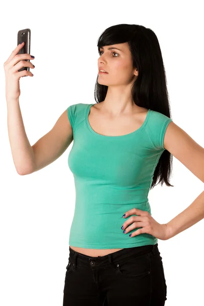 Mulher bonita com telefone celular — Fotografia de Stock