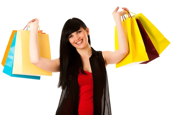 Mulher bonita com sacos de compras isolados — Fotografia de Stock