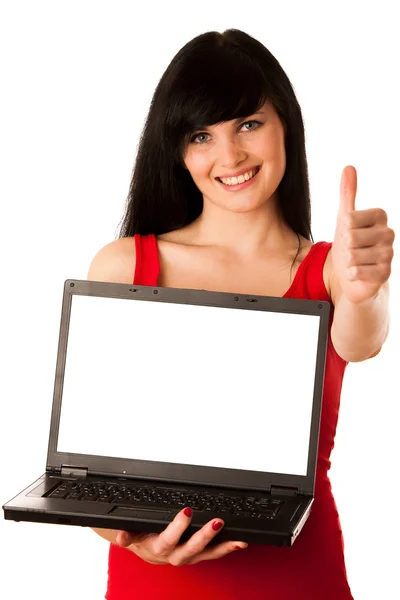 Young beautiful woman working on laptop — Stock Photo, Image