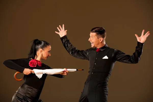 Professional ballroom dance couple preform an exhibition dance — Stock Photo, Image