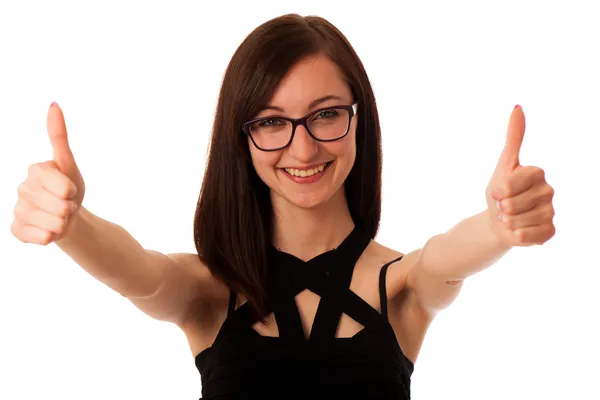 Joven profesional mujer mostrando pulgar hacia arriba — Foto de Stock
