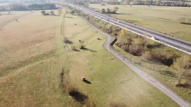 Ultra Biegacze Szlak Biegnący Ścieżce Pobliżu Autostrady Konkursie — Wideo stockowe
