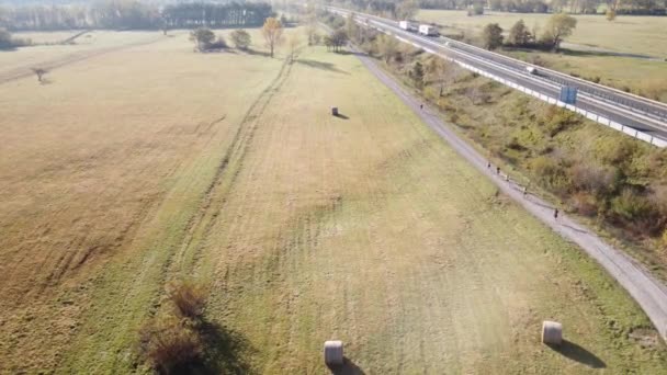 Ultra Biegacze Szlak Biegnący Ścieżce Pobliżu Autostrady Konkursie — Wideo stockowe