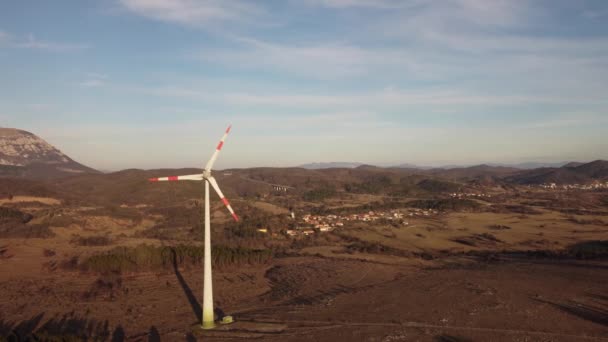 Close Drone View Wind Turbine Late Winter — Stock Video