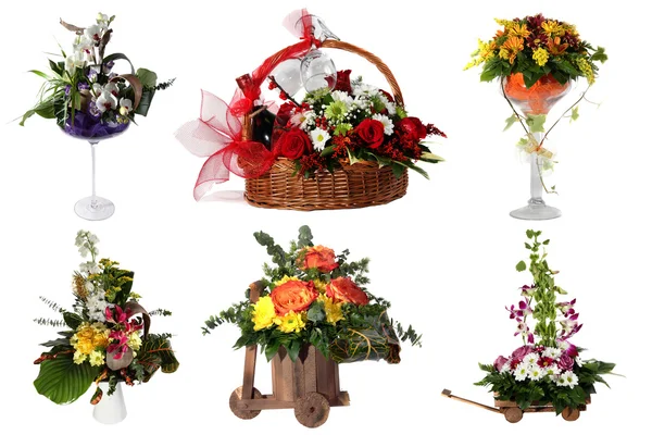 Collage of various colorful flower arrangements — Stock Photo, Image