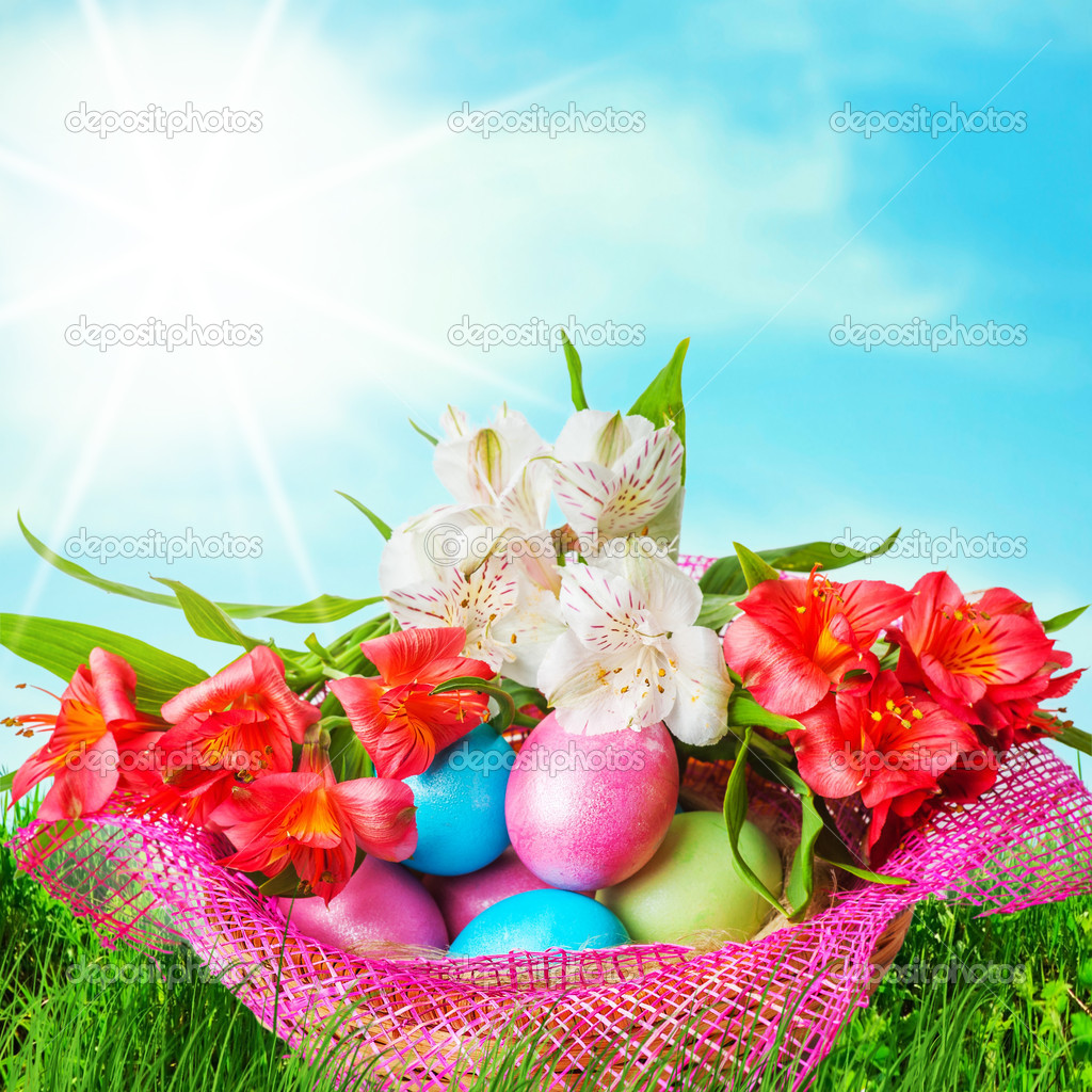 Easter eggs decorated with flowers — Stock Photo © katalinks 19834913
