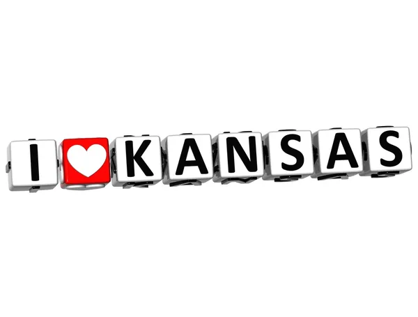 3D Eu amo Kansas Botão Clique aqui Bloquear texto — Fotografia de Stock