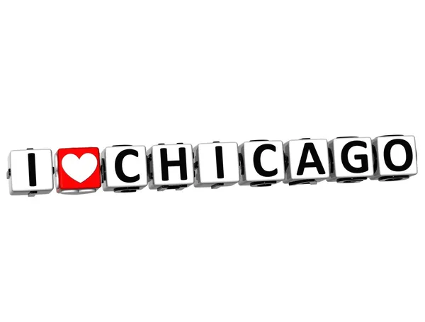 내가 사랑 하는 3d 여기 시카고 버튼 클릭 차단 텍스트 — 스톡 사진