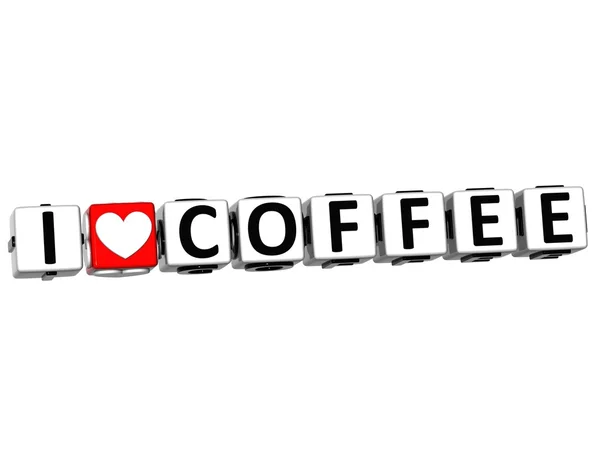 3D miluji kávu tlačítko klepnutím sem bloku textu — Stock fotografie