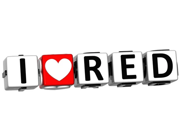 3D I Love Red Button Click Here Block Text — Stock Photo, Image