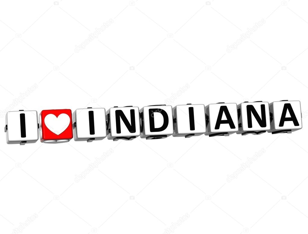 3D I Love Indiana Button Click Here Block Text