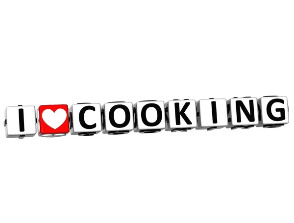 3d ich liebe Kochen Taste klicken Sie hier Block Text — Stockfoto