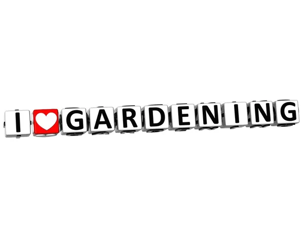 3D I Love Gardening Button Click Here Block Text — Stock Photo, Image