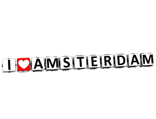 Szeretem a 3D Amszterdam gombra kattintva itt Block szöveges — Stock Fotó