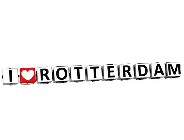 3D I Love Rotterdam Button Click Here Block Text — Stock Photo, Image