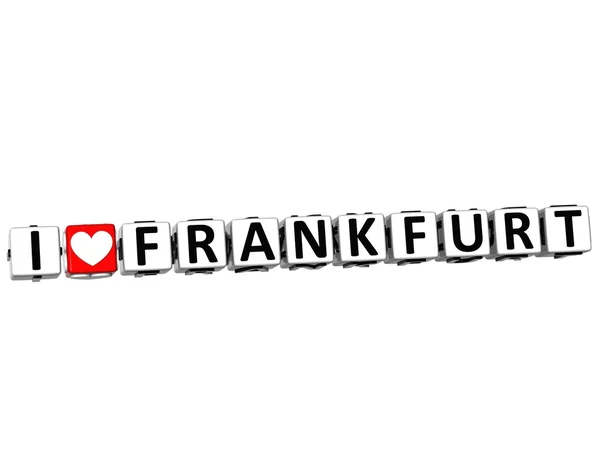 Szeretem a 3D Frankfurt gombra kattintva itt Block szöveges — Stock Fotó