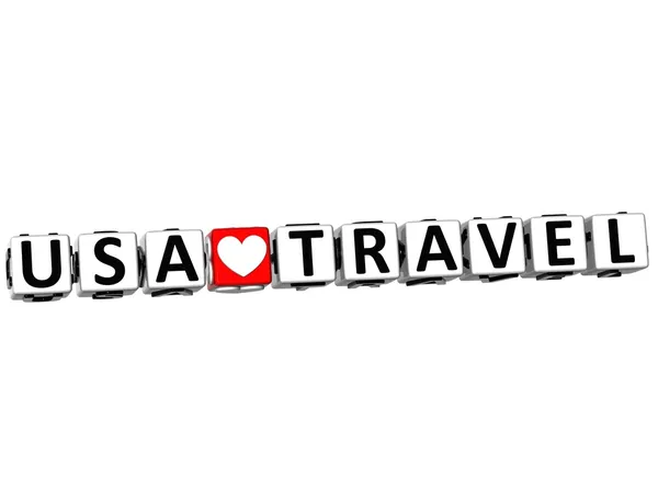 3D USA Love Travel Button Click Here Block Text — Stock Photo, Image