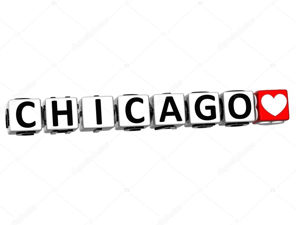 3D Chicago Love Button Click Here Block Text