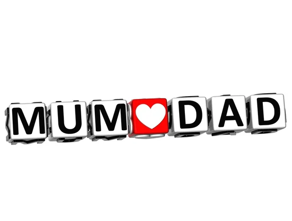 3D Mum Love Dad Button Click Here Block Text — Stock Photo, Image