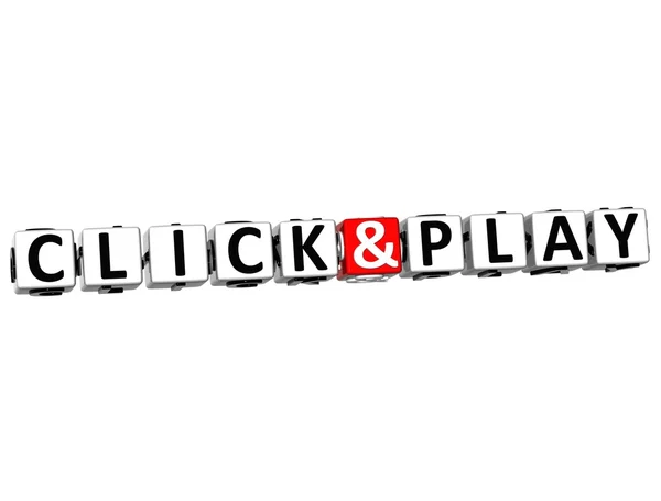3D Click And Play Button Click Here Block Text — Stock Photo, Image