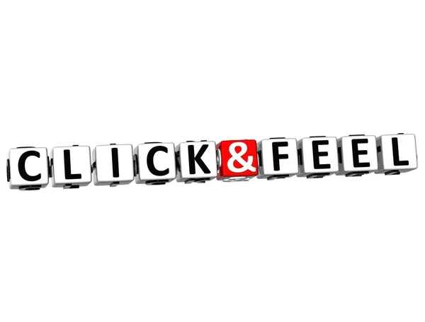 3D Click And Feel Button Click Here Block Text — Stock Photo, Image