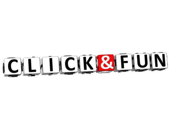 3D Click And Fun Button Click Here Block Text — Stock Photo, Image