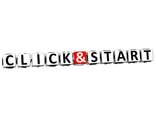 3D Click And Button Click Here Block Text — Stock Photo, Image