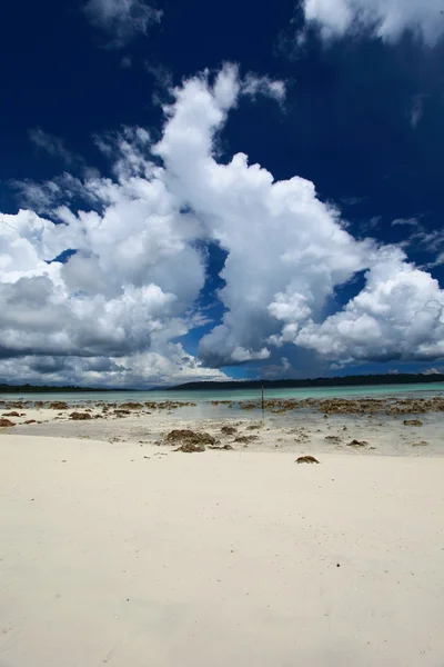 Havelock island beach kék ég, fehér felhők, Andamán-szigetek - India — Stock Fotó
