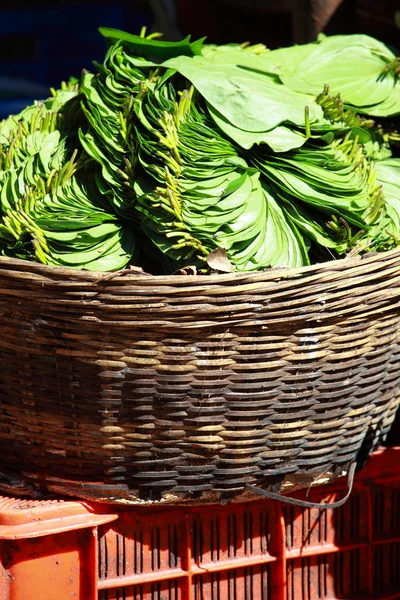 Hojas verdes en el mercado local en la India . — Foto de Stock