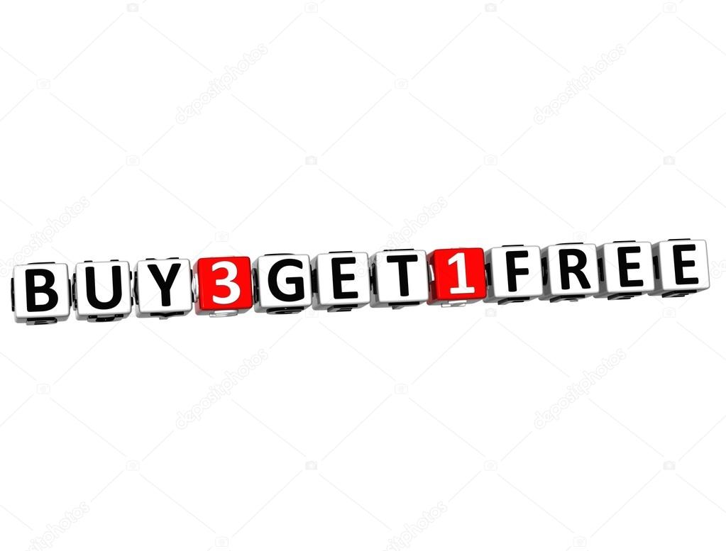 3D Buy Three Get One Free Button Click Here Block Text