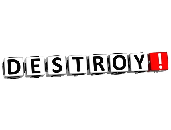 3D Destroy Button Click Here Block Text — Stock Photo, Image