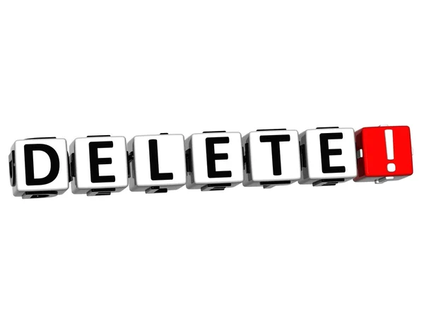 3D Delete Button Click Here Block Text — Stock Photo, Image