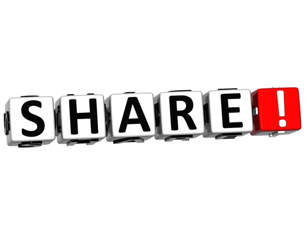 3D Share Button Click Here Block Text — Stock Photo, Image