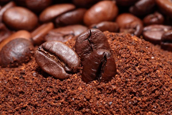 Primer plano de los granos de café fondo — Foto de Stock