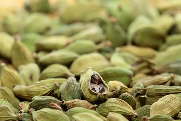 Зеленые семена кардамона. Ароматический колористый фон. — стоковое фото