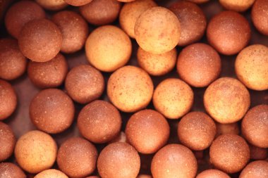 bej renkli kozmetik çok renkli topları arka plan, makro görünümü rouge