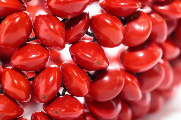 Strand with red beads over white background — Stock Photo, Image
