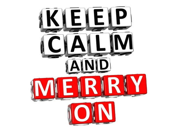 3D Keep Calm And Merry On Button Click Here Block Text — Stock Photo, Image