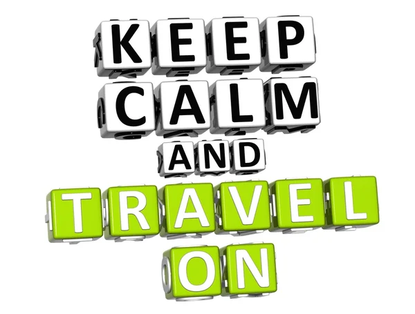 3D Keep Calm and Travel On Button Click Here Block Text — стоковое фото
