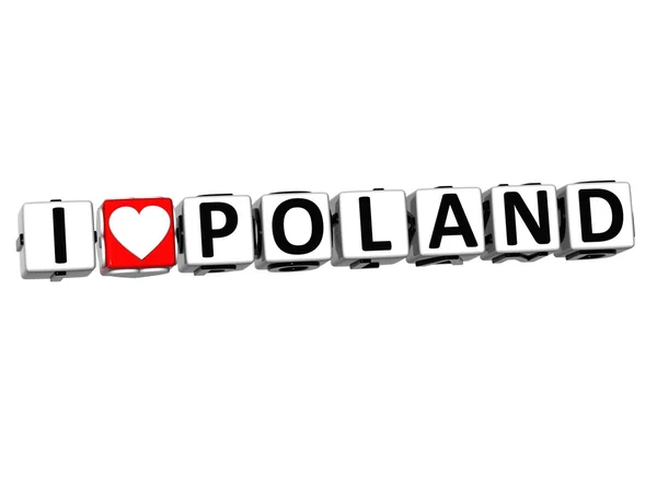 3D λατρεύω Πολωνία, κάντε κλικ στο κουμπί εδώ μπλοκ κειμένου — Φωτογραφία Αρχείου