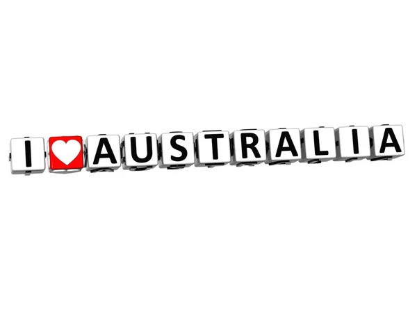 3D I Love Australia Button Click Here Block Text — Stock Photo, Image
