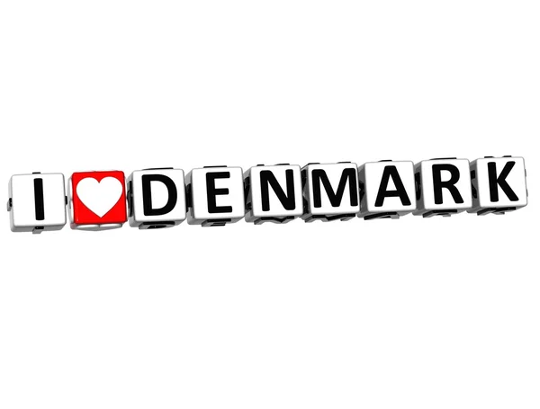 3D I Love Denmark Button Click Here Block Text — Stock Photo, Image