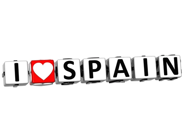 3D I Love Spain Button Click Here Block Text — Zdjęcie stockowe